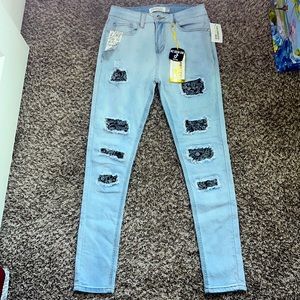 Size 7 ripped Skinny jeans with bandana holes